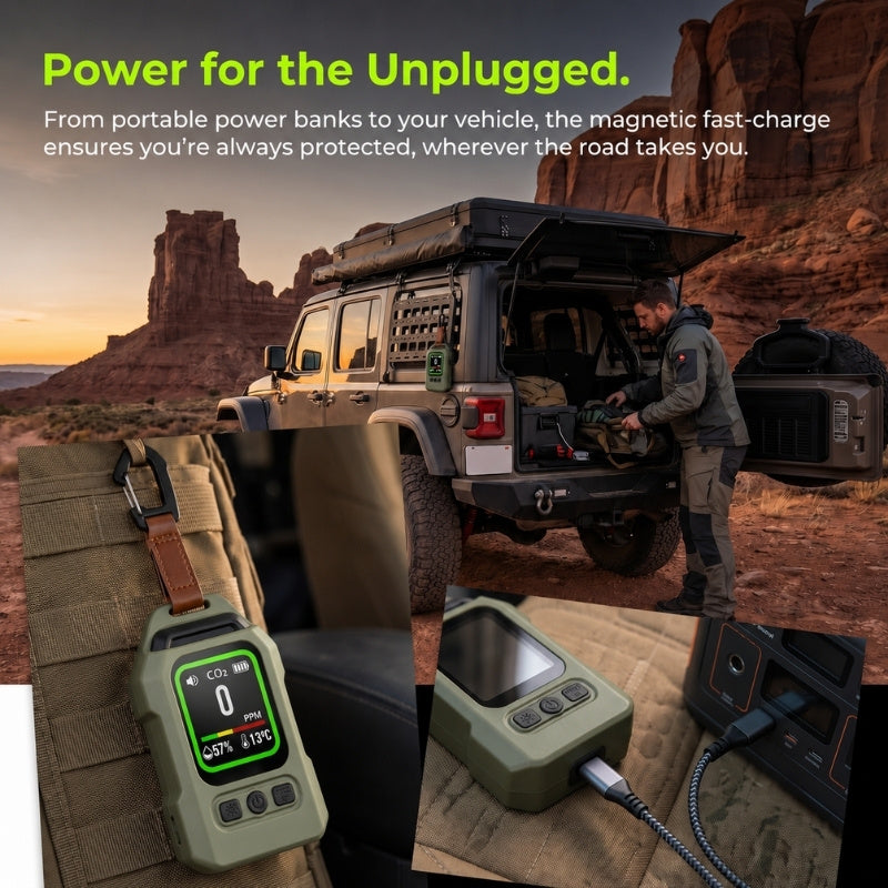 HavenGuard Pro 4-in-1 Air Safety Monitor — Carbon Monoxide (CO), Carbon Dioxide (CO₂), Temperature & Humidity Detector | Rechargeable, Portable, Color-Coded Display