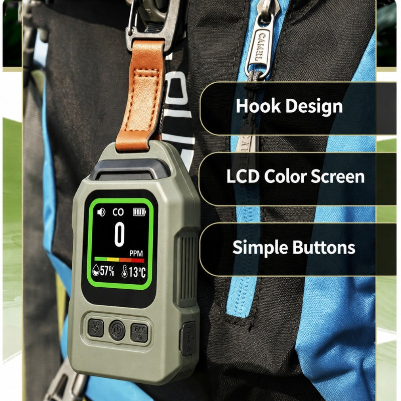 HavenGuard Pro 4-in-1 Air Safety Monitor — Carbon Monoxide (CO), Carbon Dioxide (CO₂), Temperature & Humidity Detector | Rechargeable, Portable, Color-Coded Display