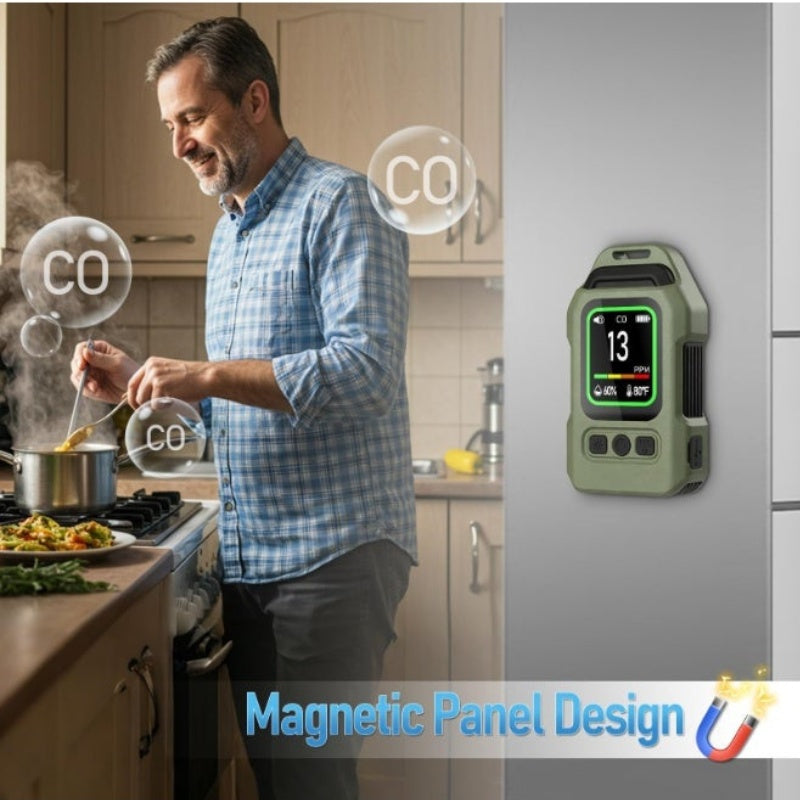 HavenGuard Pro 4-in-1 Air Safety Monitor — Carbon Monoxide (CO), Carbon Dioxide (CO₂), Temperature & Humidity Detector | Rechargeable, Portable, Color-Coded Display